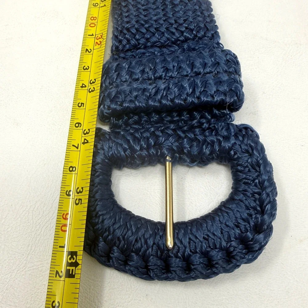 Womens Vintage Woven Belt Set 2 Navy‎ Blue Crochet & Green Braided Tapestry M/L
